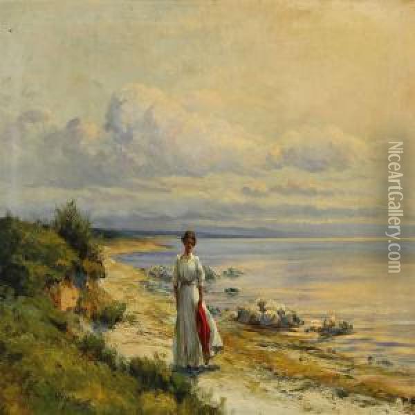 A Young Woman On The Beach Oil Painting - Wilhelm Schutze