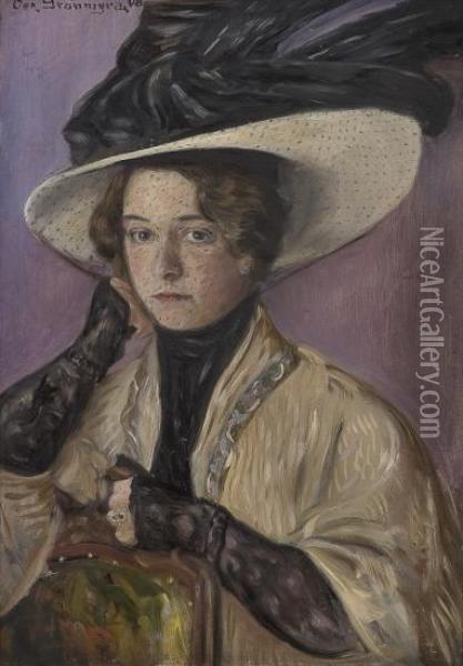 Kvinneportrett 1908 Oil Painting - Oscar Gronmyra