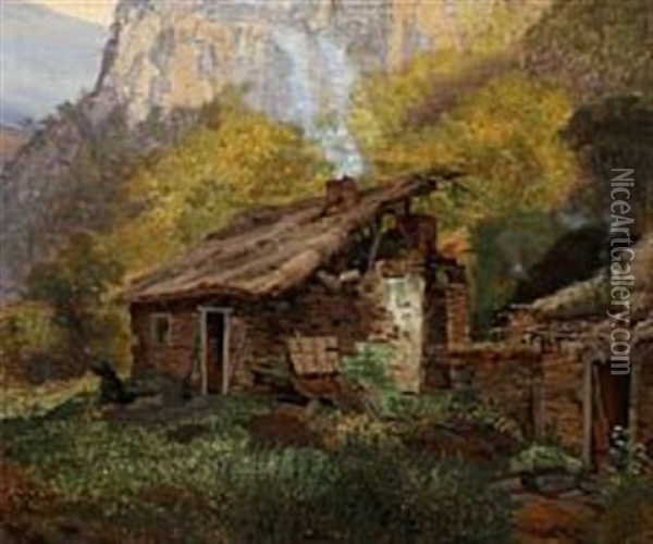 A Hut At The Foot Of A Mountain Oil Painting - Frederik Hansen Sodring