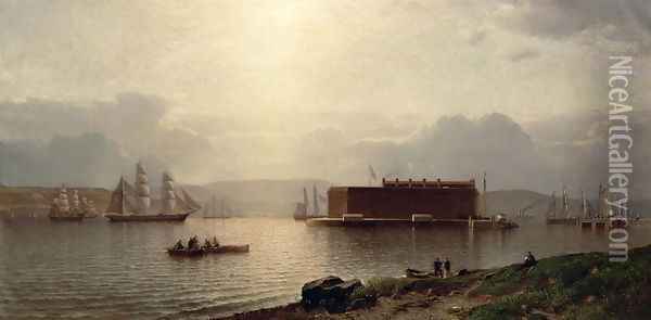 The Narrows and Fort Lafayette Ships coming into Port New York Harbour 1868 Oil Painting - Samuel Colman