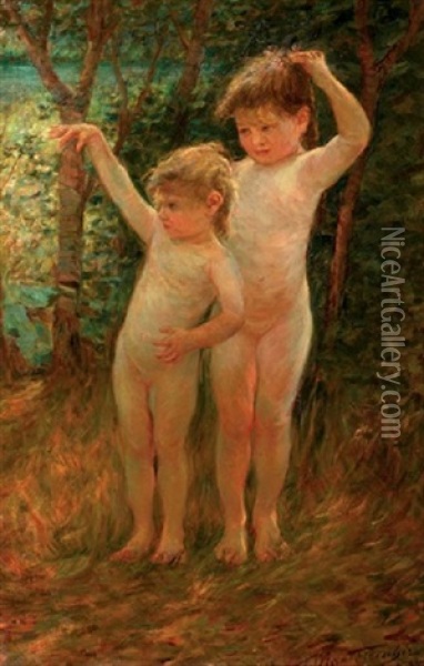Two Children Oil Painting - Max Fleischer