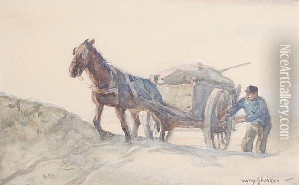 A Horse And Cart Crossing The Dunes Oil Painting - Willy Sluyters