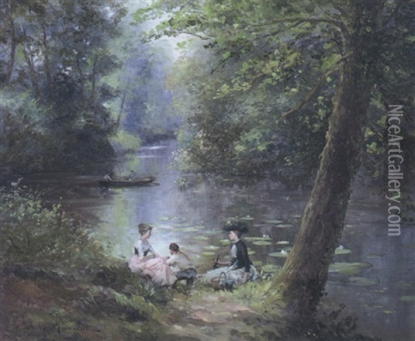 A Peaceful Afternoon By The River Oil Painting - Gustave Maincent