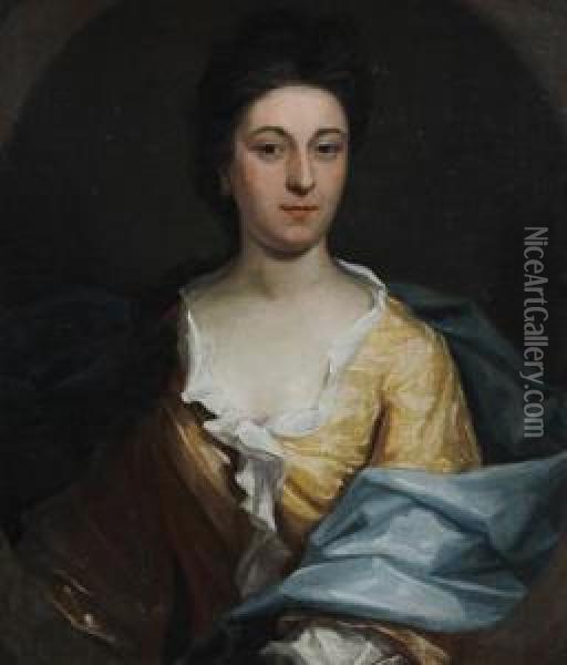 Portrait Of A Lady Wearing A Yellow Dress And Blue Shawl Oil Painting - Richardson. Jonathan