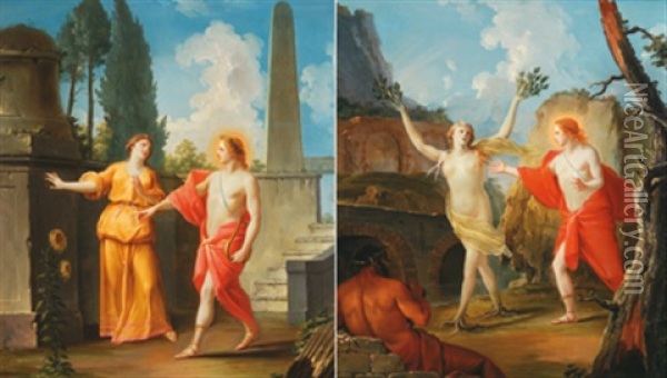Apoll Und Daphne (+ Apoll Und Klytia; Diptych) Oil Painting - Pietro Angeletti