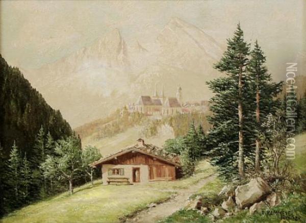 Berchtesgadener Land Mit Blick Auf Den Watzmann Und Markt Berchtesgaden Oil Painting - Frederick Kammeyer