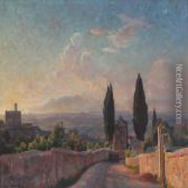 Italian Landscape From Porta Fiorentina Oil Painting - Viggo Christian Frederick Pedersen