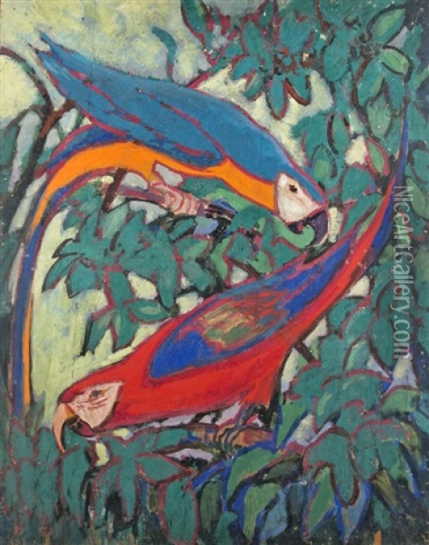 Papageien Oil Painting - Alfred Hermann Helberger