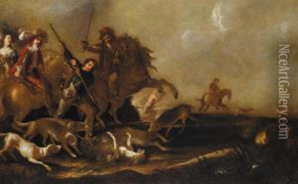 Scena Di Caccia Con Cavalieri Oil Painting - Abraham Hondius
