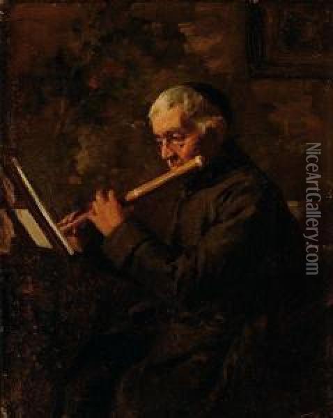 Monk Playing A Traverso Oil Painting - Anthony Jacobus Offermans