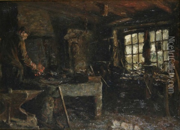 Forgeron Au Travail Oil Painting - Pieter J. Verhaert