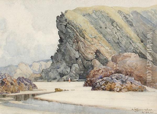 Crigga Beach, Newquay Oil Painting - Albert Moulton Foweraker