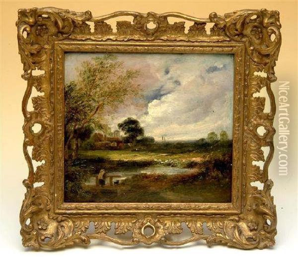 View Near Norwich Oil Painting - Alfred Stannard