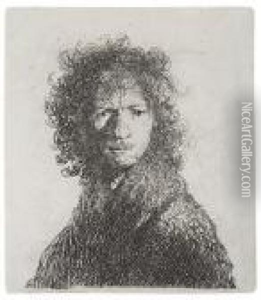 Self Portrait Frowning: Bust Oil Painting - Rembrandt Van Rijn