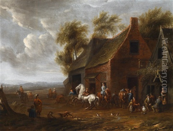 Die Rast Vor Der Schanke Oil Painting - Cornelisz van Essen