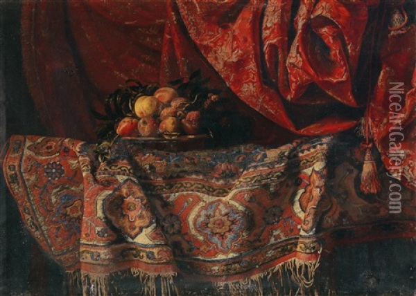 A Still Life With Fruit On A Carpet Oil Painting - Francesco Noletti (Il Maltese)