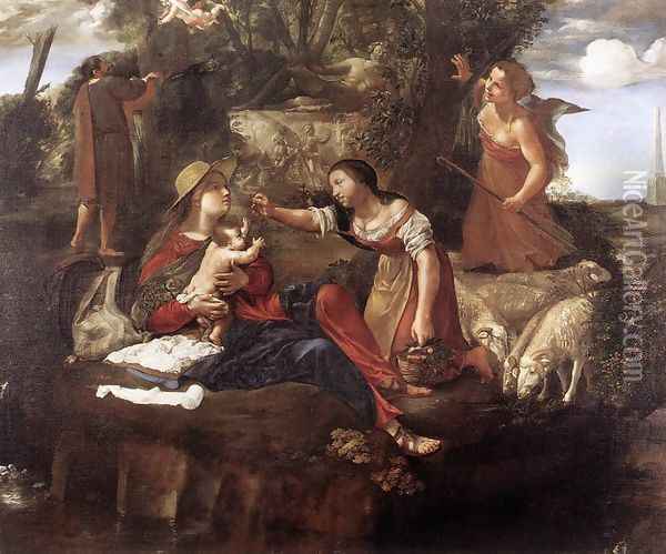 Rest on the Flight into Egypt 1630-45 Oil Painting - Angelo Caroselli