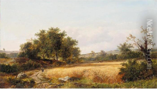 A Golden Harvest Oil Painting - Edward Charles Williams