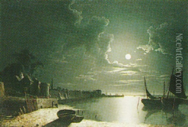 An Estuary By Moonlight Oil Painting - Sebastian Pether