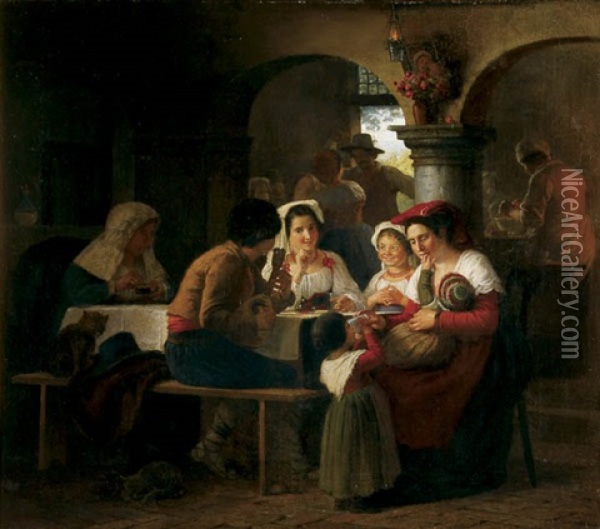 Meal Time Gathering Oil Painting - Johann Julius Exner