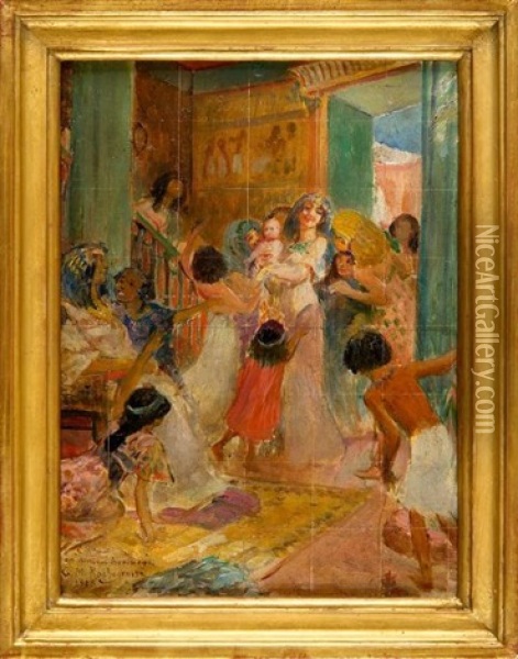 La Fille De Pharaon Presente Moise Trouve Aux Jeunes Femmes De Sa Cour Oil Painting - Georges Antoine Rochegrosse