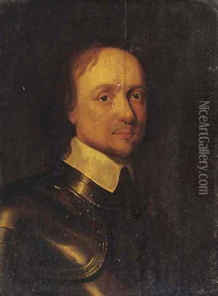 Portrait of Oliver Cromwell (1599-1658), bust-length, in armour Oil Painting - Samuel Cooper