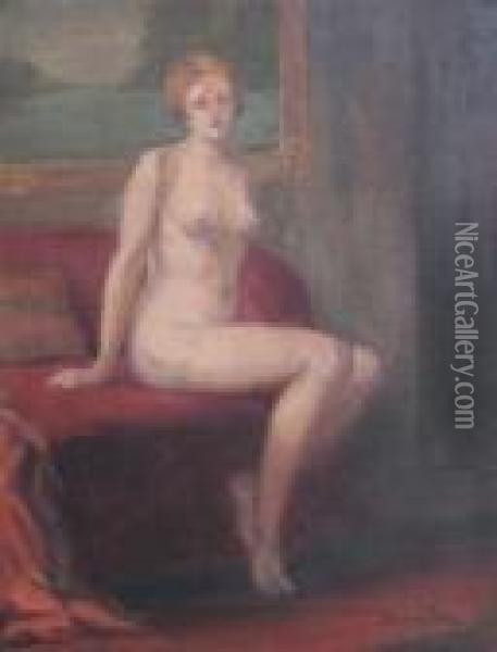 Nude On The Sittee Oil Painting - Ipolit Strambu
