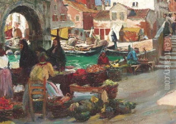 Gemusehandler Im Hafen Von Chioggia Oil Painting - Paul Meyer-Mainz