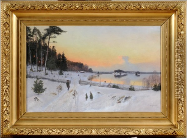Talvi-illan Hamartyessa Oil Painting - Erik Abrahamsson