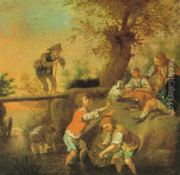 Angelnde Kinder Oil Painting - Johann Conrad Seekatz