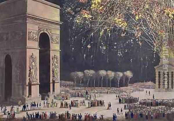 View of the Arc de Triomphe with Fireworks Oil Painting - Philibert-Louis Debucourt