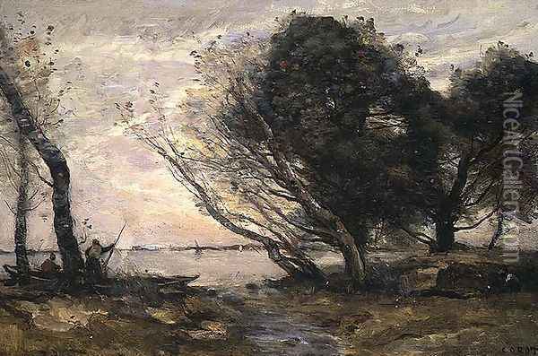 The Banks of the Lake after the Flood, c.1870 Oil Painting - Jean-Baptiste-Camille Corot