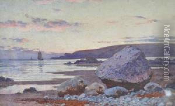 Watercolour, 
Sunset Coastal View Oil Painting - John Mcdougal