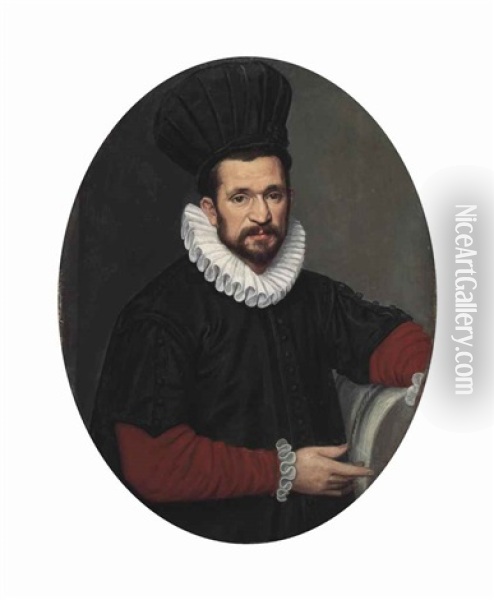 Portrait Of A Vintner, Half-length, In A Ruff And Black Hat Oil Painting - Bartolomeo Passarotti