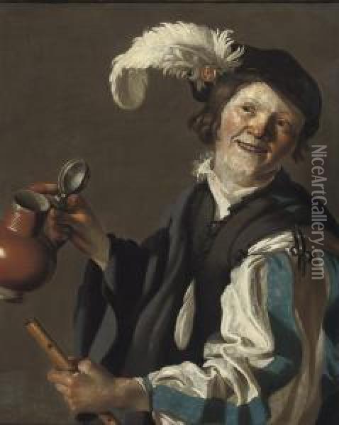 A Boy Holding A Flute And Jug Oil Painting - Dirck Van Baburen