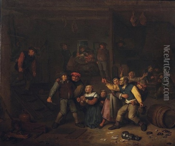Interieur De Taverne Avec Une Rixe De Paysans Oil Painting - Egbert van Heemskerck the Elder