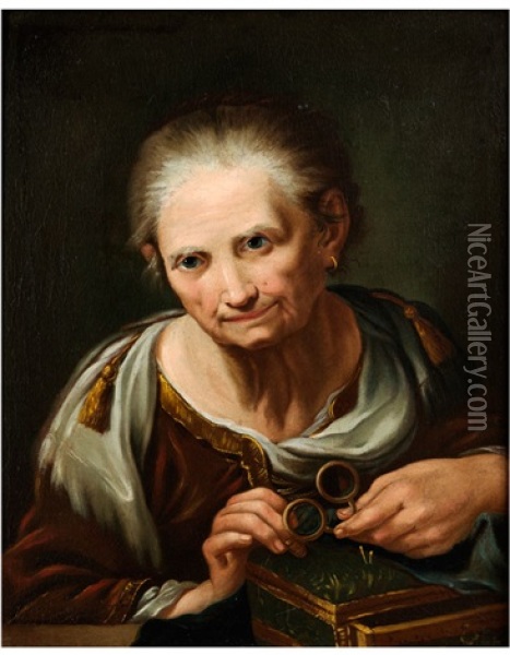 Halbbildnis Einer Alten Frau Am Nahkasten Mit Brille Oil Painting - Giuseppe Nogari