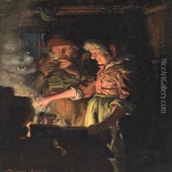 Stifi Rorer I Gryden I Kokkenet Oil Painting - Michael Ancher