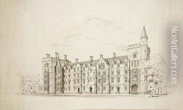 New College Oxford Proposed New Buildings, 1870-79 Oil Painting - Sir George Gilbert Scott