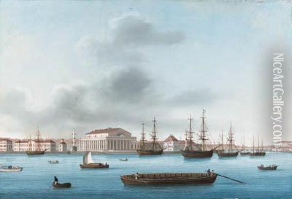 View Of The Bourse Across The Neva Oil Painting - Johann Wilhelm Gottfried Barth