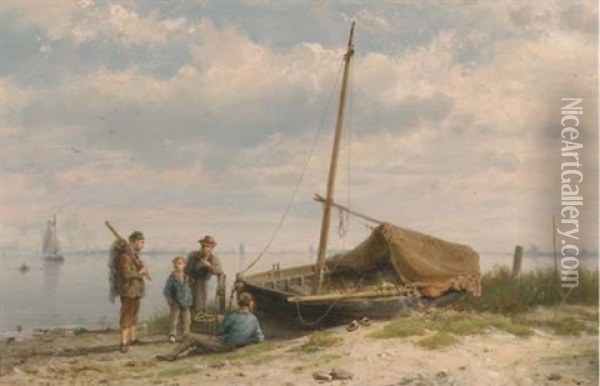 Fishermen Along A Shoreline Oil Painting - Hermanus Koekkoek the Elder
