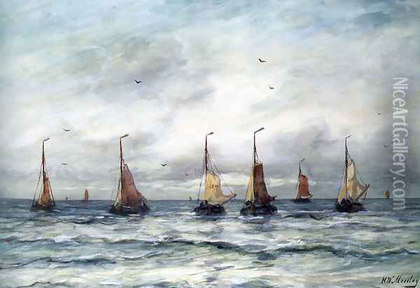 A Fishing Fleet Oil Painting - Hendrik Willem Mesdag