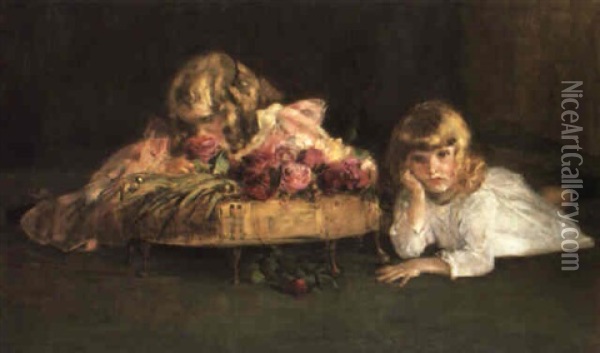 Children And Roses Oil Painting - John McClure Hamilton