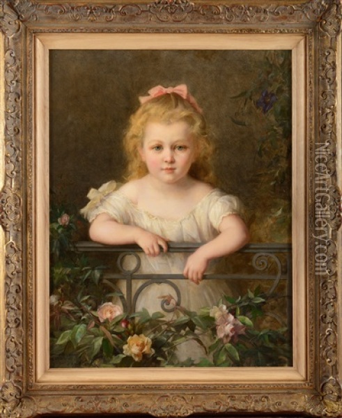 Fillette Au Balcon, Portrait De Genevieve Favre, 29 8bre 1891 Oil Painting - Jean Benner