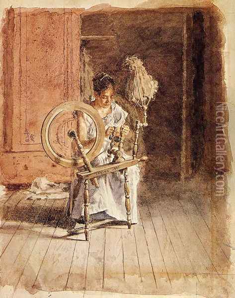 Spinning, 1881 Oil Painting - Thomas Cowperthwait Eakins