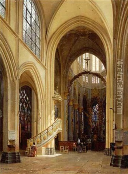 Innenansicht Der Kirche St. Vincent In Rouen Oil Painting - Hippolyte Victor (Valentin) Sebron