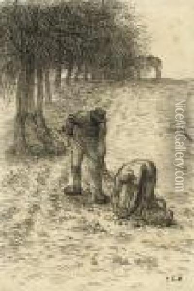 Peasants Digging For Potatoes, A Donkey Seen Beyond Oil Painting - Jean-Francois Millet