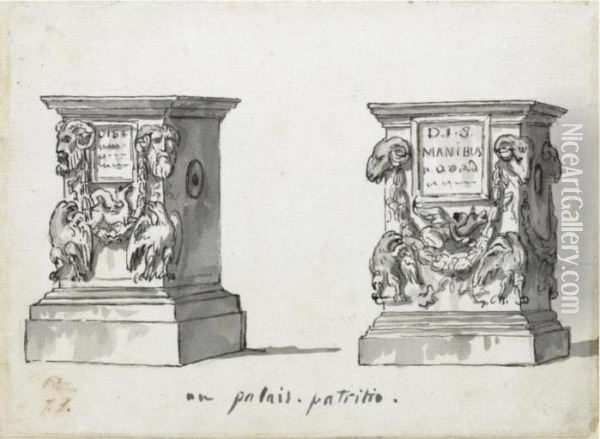 Two Roman Altars With The Epitaphs Oil Painting - Jacques Louis David