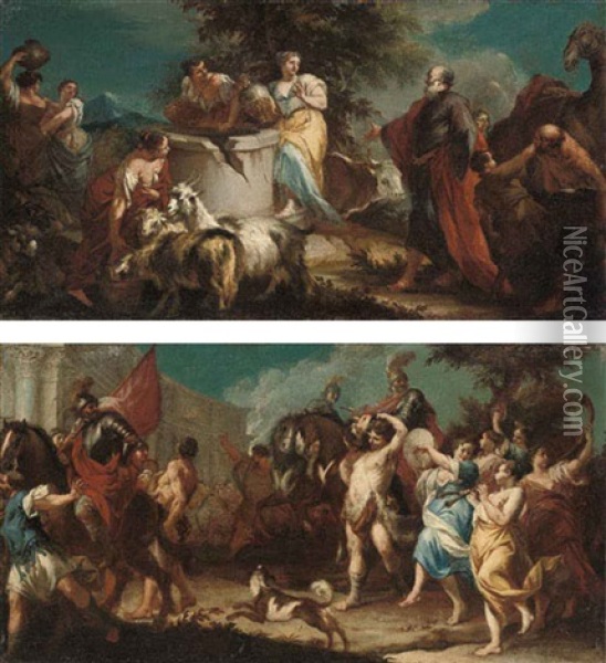 Rebecca At The Well (+ The Triumph Of David; Pair) Oil Painting - Francesco Migliori