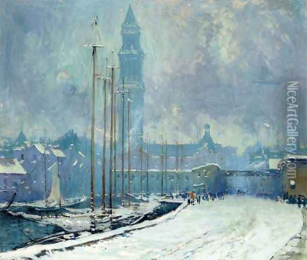 Customs House Tower, T-Wharf Oil Painting - Arthur C. Goodwin